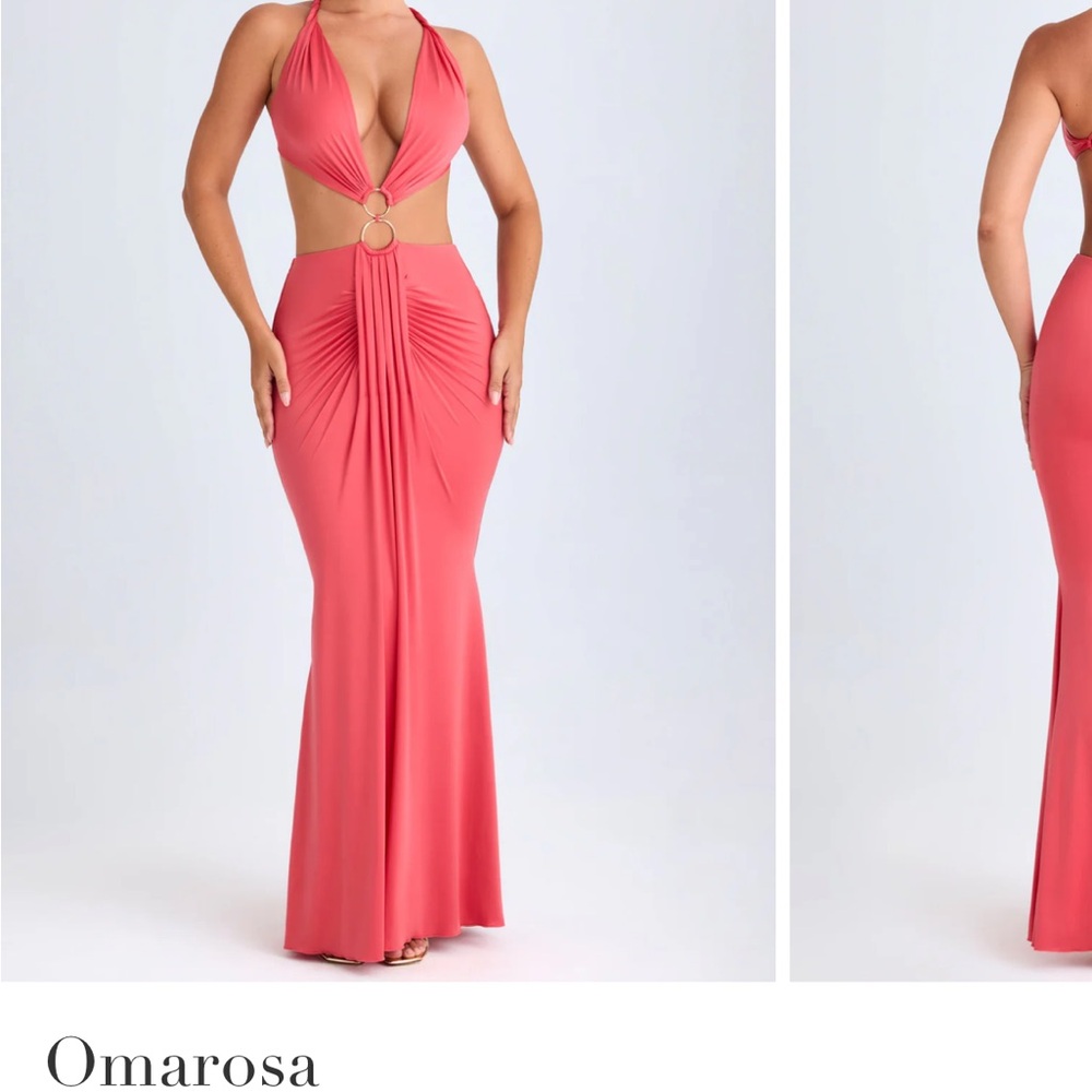 Oh Polly Orange and Pink Ruched Cut Out Gown